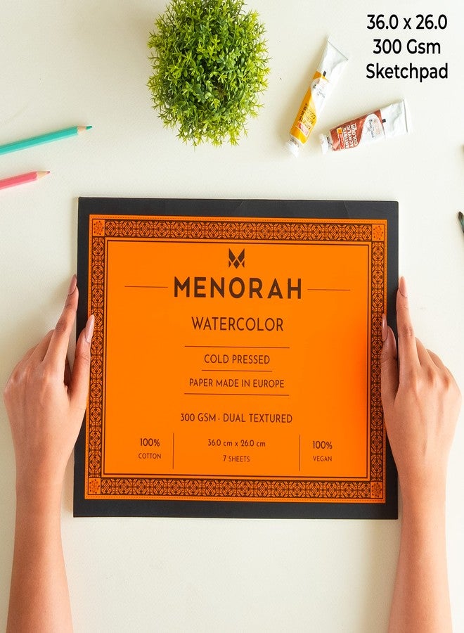 MENORAH مينورا - B4 بلس - ورق ألوان مائية مزدوج الملمس - 300 غرام/متر مربع - كراسة رسم/ورق ألوان مائية قطني 100% - دفتر رسم فني - كراسة أوراق منفصلة - (7 أوراق/14 صفحة) - (36.0 سم × 26.0 سم) - مثالي للأكريليك والجواش والألوان المائية - كراسة رسم - Image 2